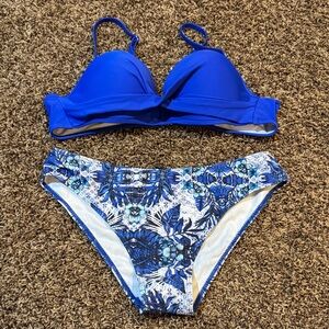 Cobalt Blue Molded Bikini Top with Blue Floral Print Bottoms